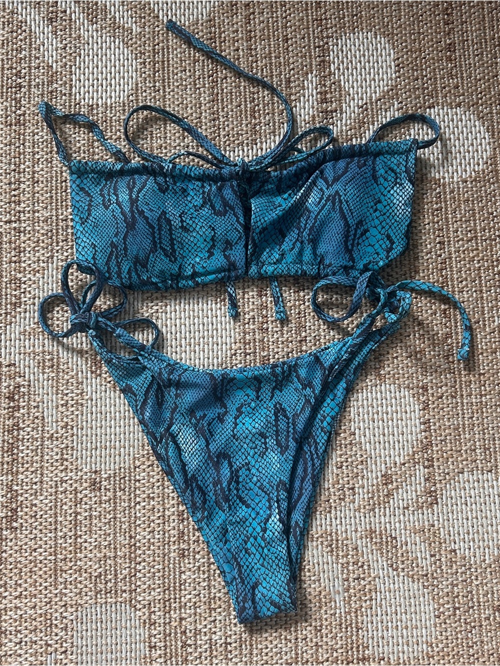 Zaful Teal Snake-Print Tie-Side Bikini